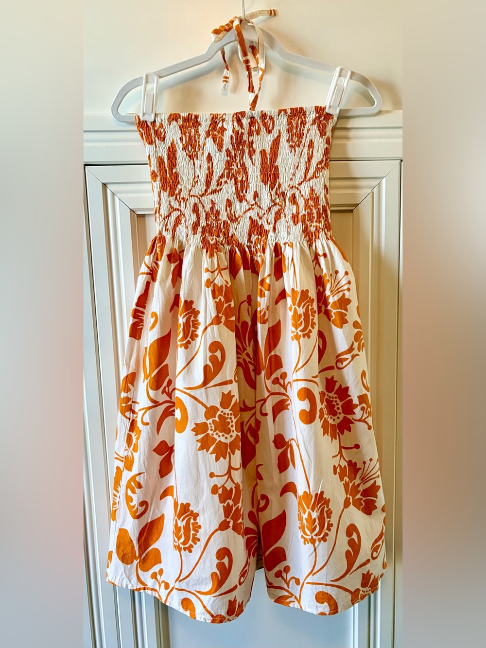 🟠 CYN BY CYNTHIA MEHRA ORANGE FLORAL PRINT SMOCKED SUNDRESS SWIMSUIT COVER 🟠